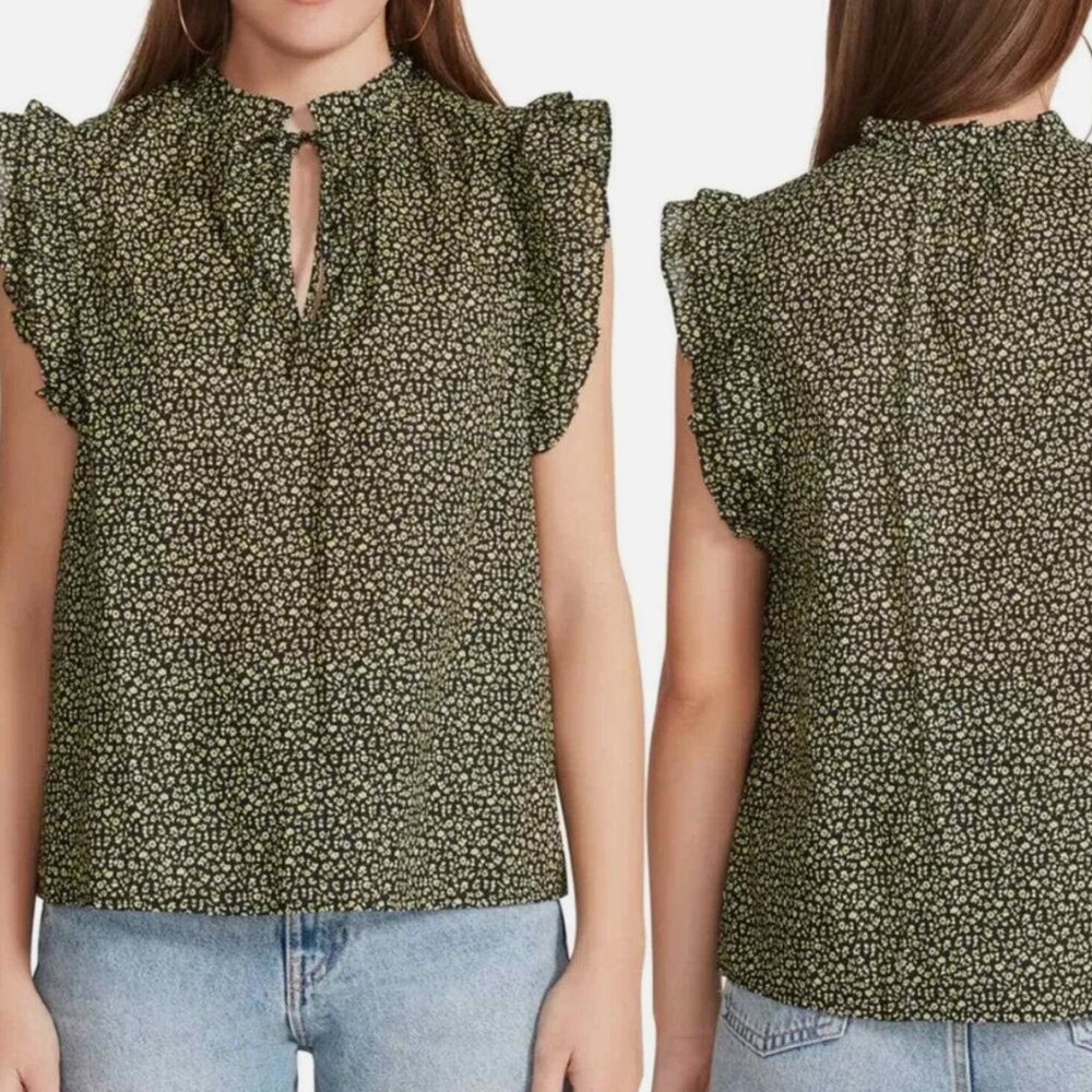 BB Dakota by Steve Madden | Cotton Valle Flutter Sleeve Tie Blouse Size Small - Picture 8 of 8